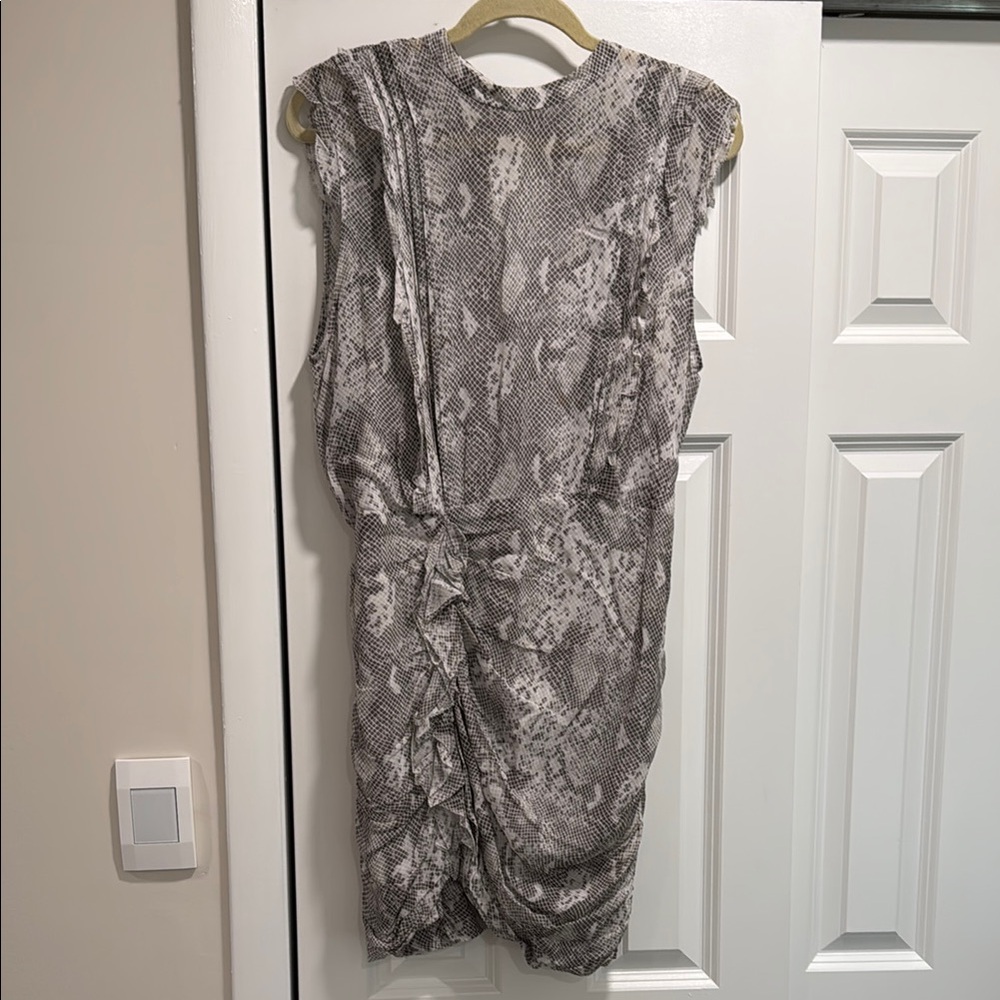 All Saints Gray Ruched Snake Print Mini Dress